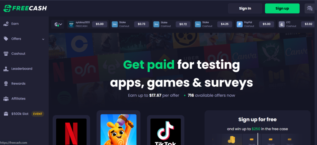 FreeCash is a type Games That Pay Real Money Directly to Bank Account