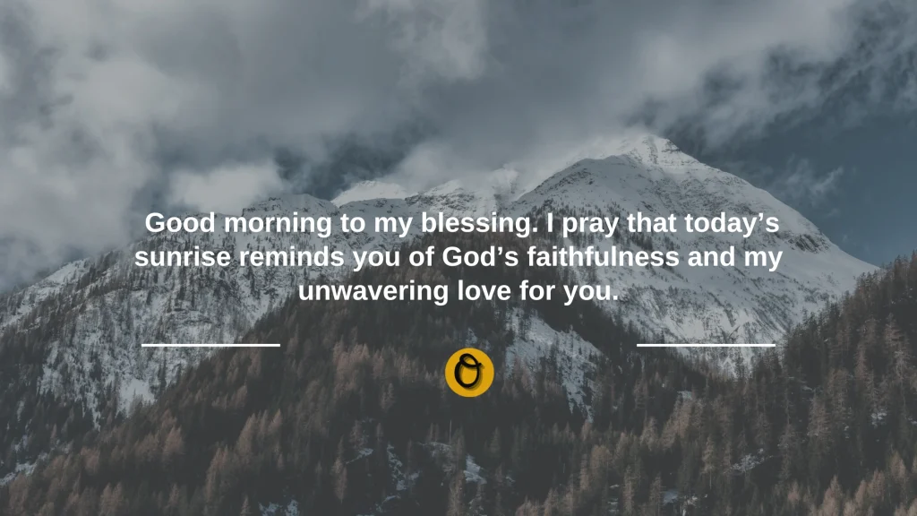 Sunrise over peaceful landscape with text overlay featuring good morning prayer for friends