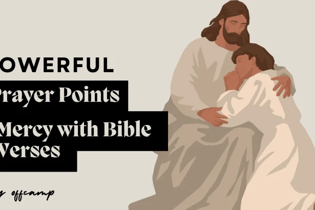 Prayer points for mercy with Bible verses on open Bible