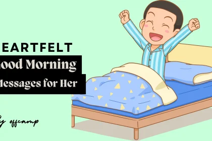 Romantic good morning message for her quote design with hearts and soft morning light