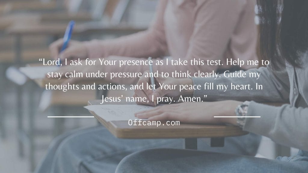 Prayer for exam success written in journal next to study materials