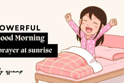 Woman practicing good morning prayer at sunrise