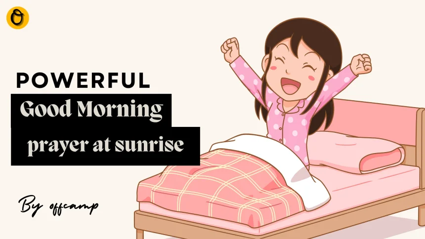 Woman practicing good morning prayer at sunrise