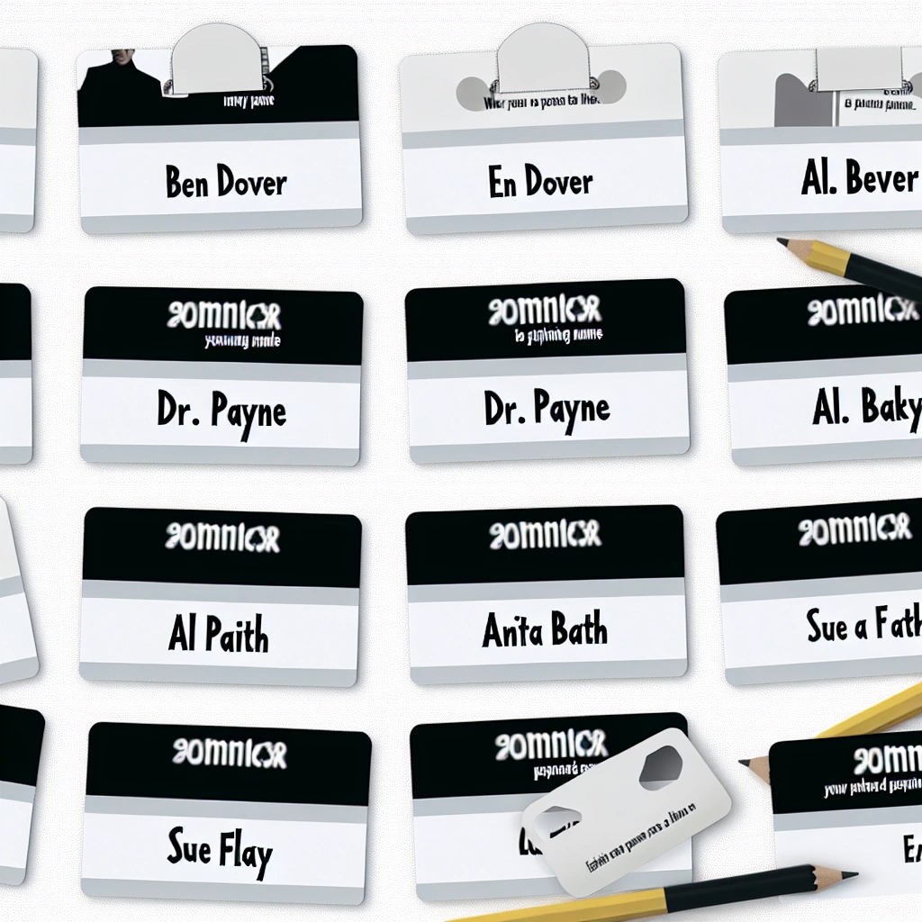 Funny names like Ben Dover written on name tags