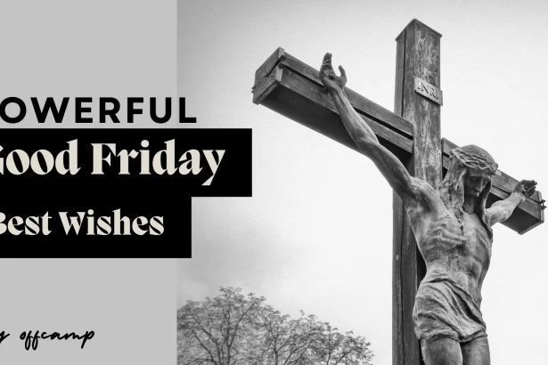 Good Friday wishes with cross silhouette against sunrise