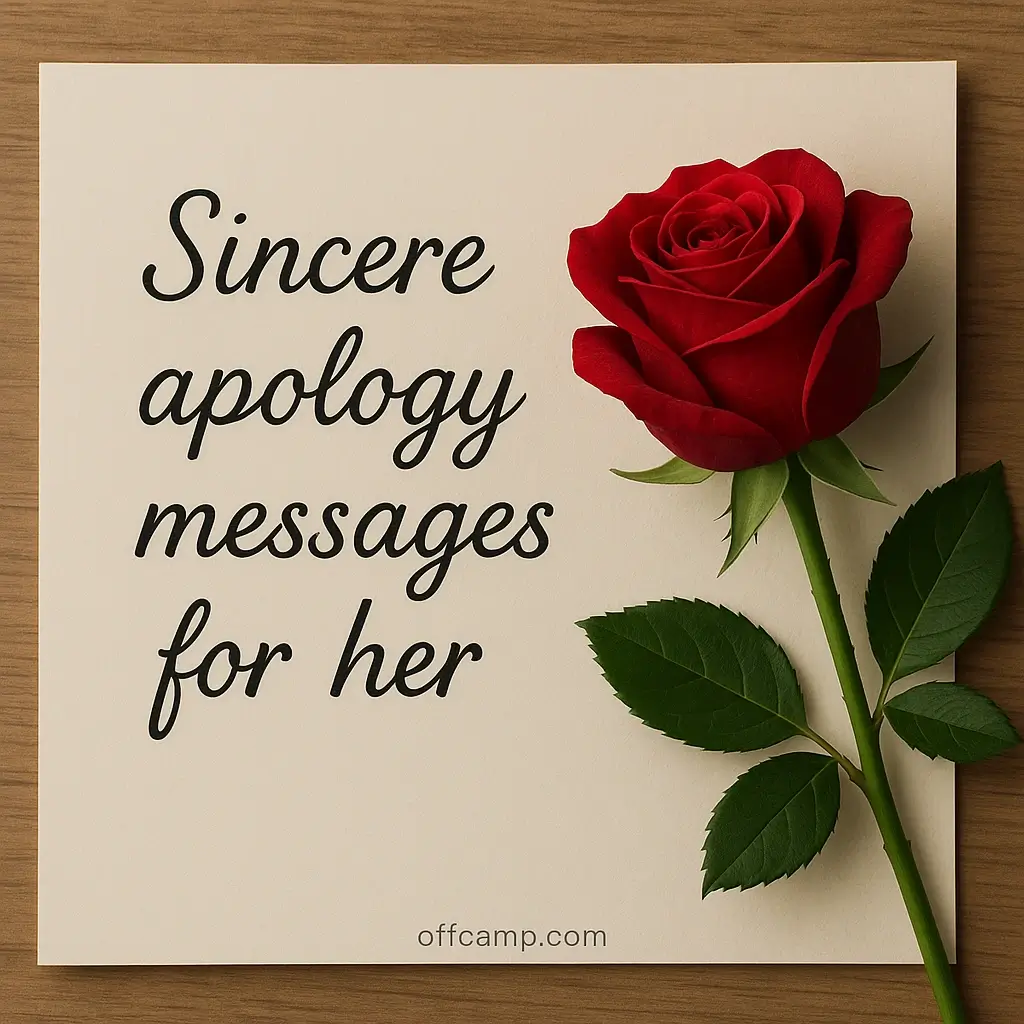 Handwritten card containing emotional apology messages for her placed next to forgiveness gifts