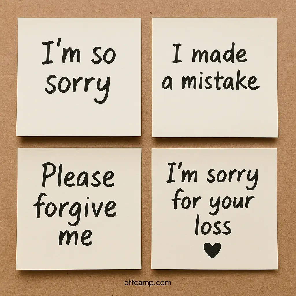 Collection of sorry quotes and messages displayed on phone screens showing different ways to apologize through text