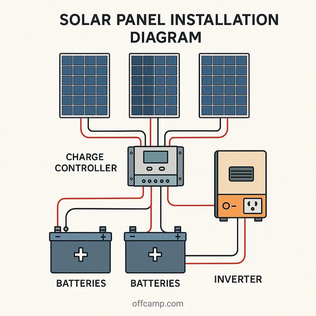 Detailed solar panel installation diagram showing the proper connection