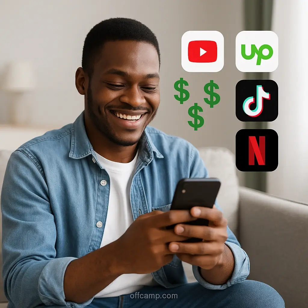 Kenyan freelancer earning through top paying mobile apps on smartphone