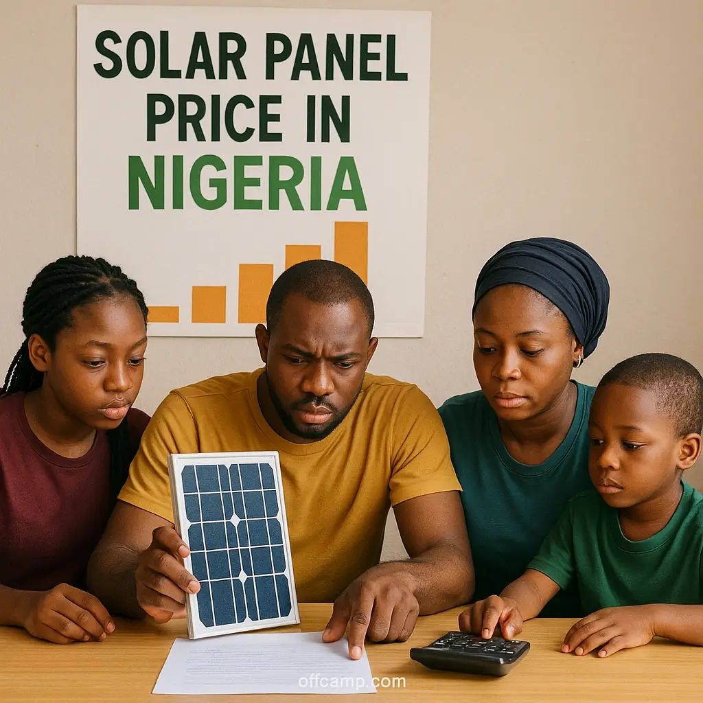 Nigerian family reviewing solar panel price in Nigeria options while calculating their household energy consumption needs