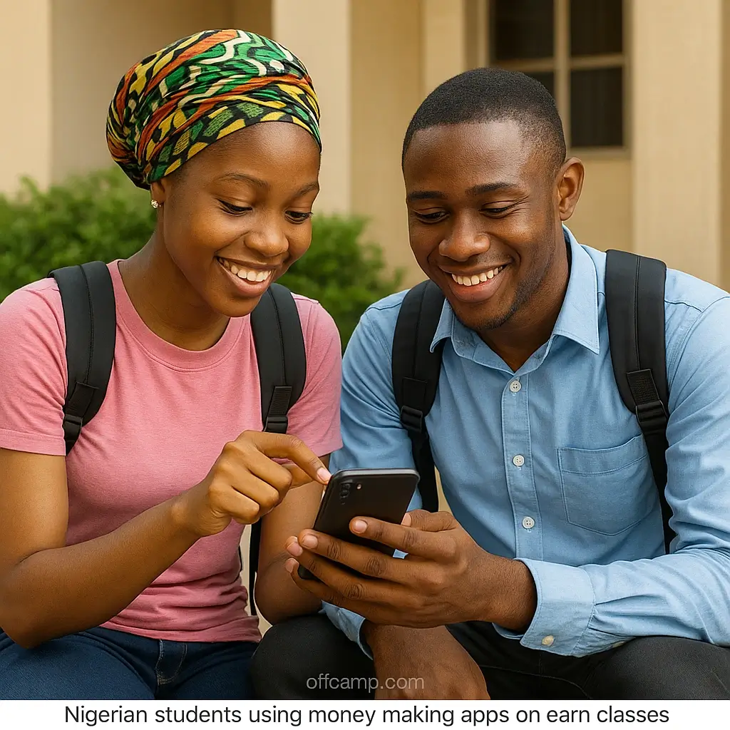 Nigerian students using money making apps on smartphone to earn income between classes