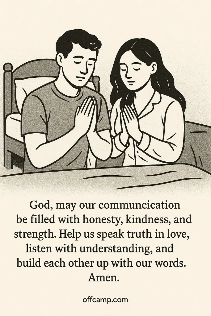 Peaceful couple praying evening prayer for couples together by soft candlelight