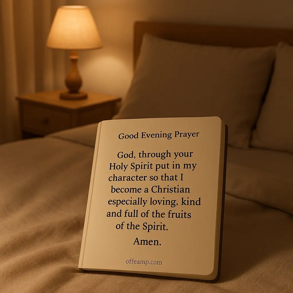 Open prayer book on nightstand with soft lighting for bedtime reflection