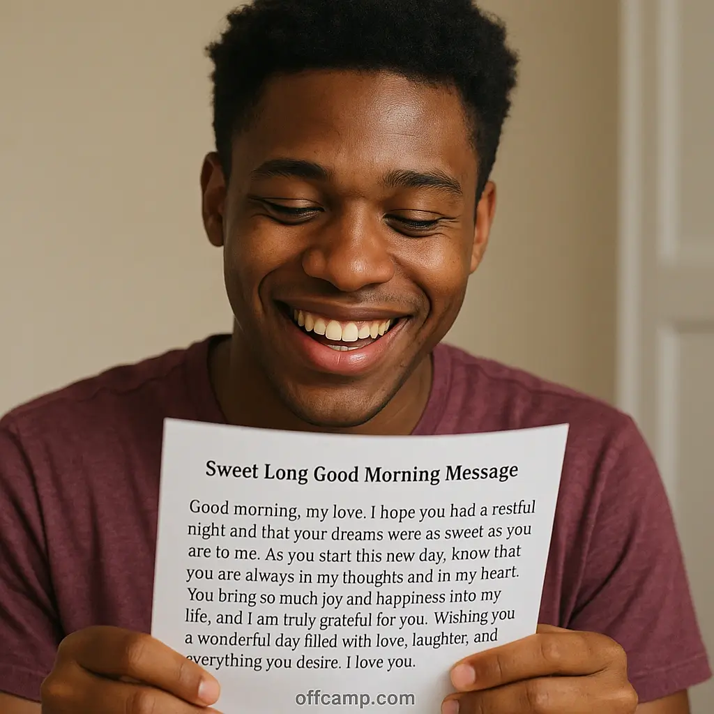 Heart shaped text bubble with long good morning message inside