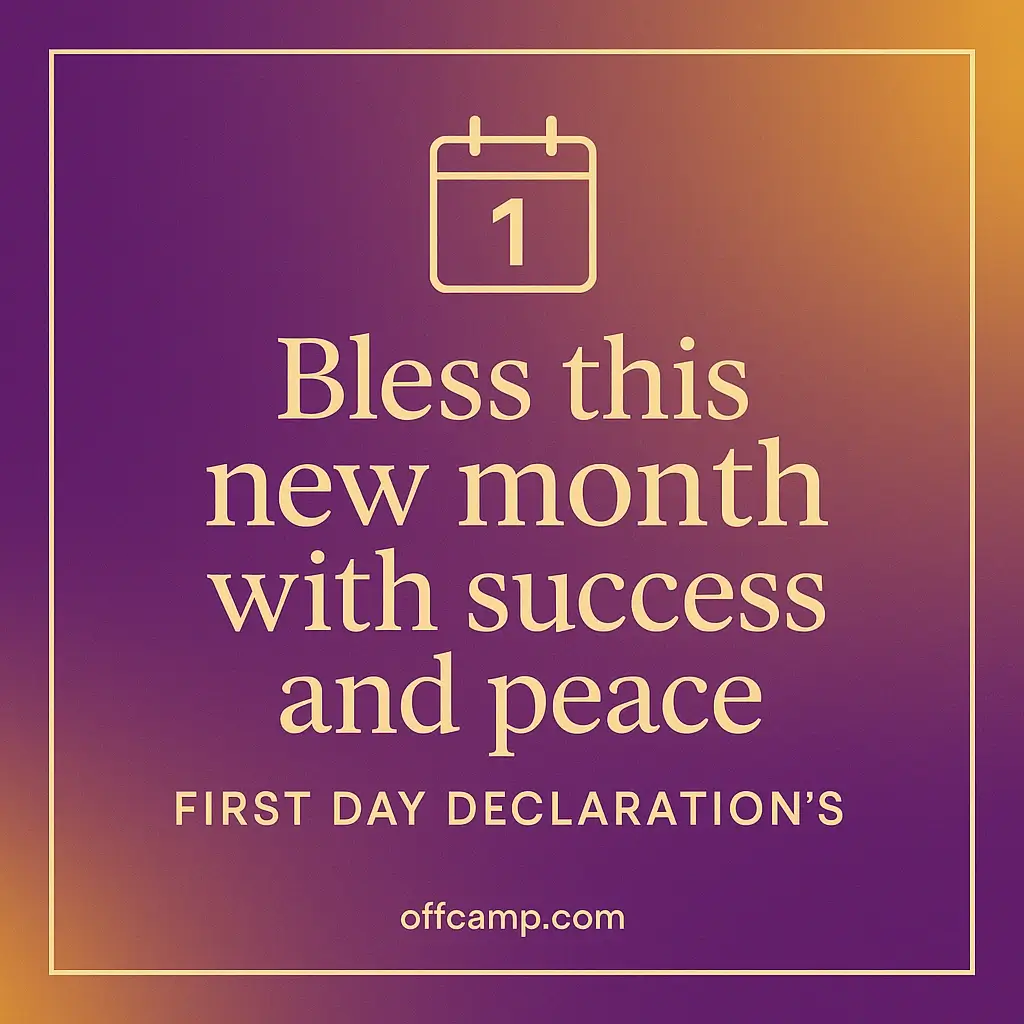 First day of month prayer card with declarations for new month success and blessings
