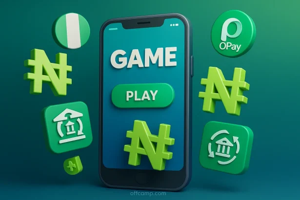 Mobile gaming apps showing Nigerian bank account and OPay wallet cashout options