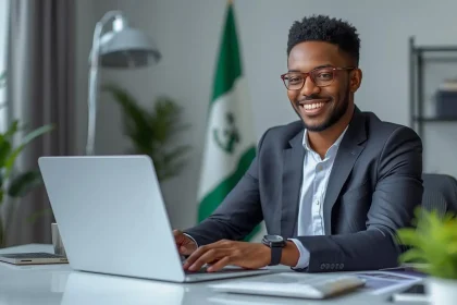 Nigerian freelancer calculating hourly rates using laptop with rate calculator showing naira currency amounts