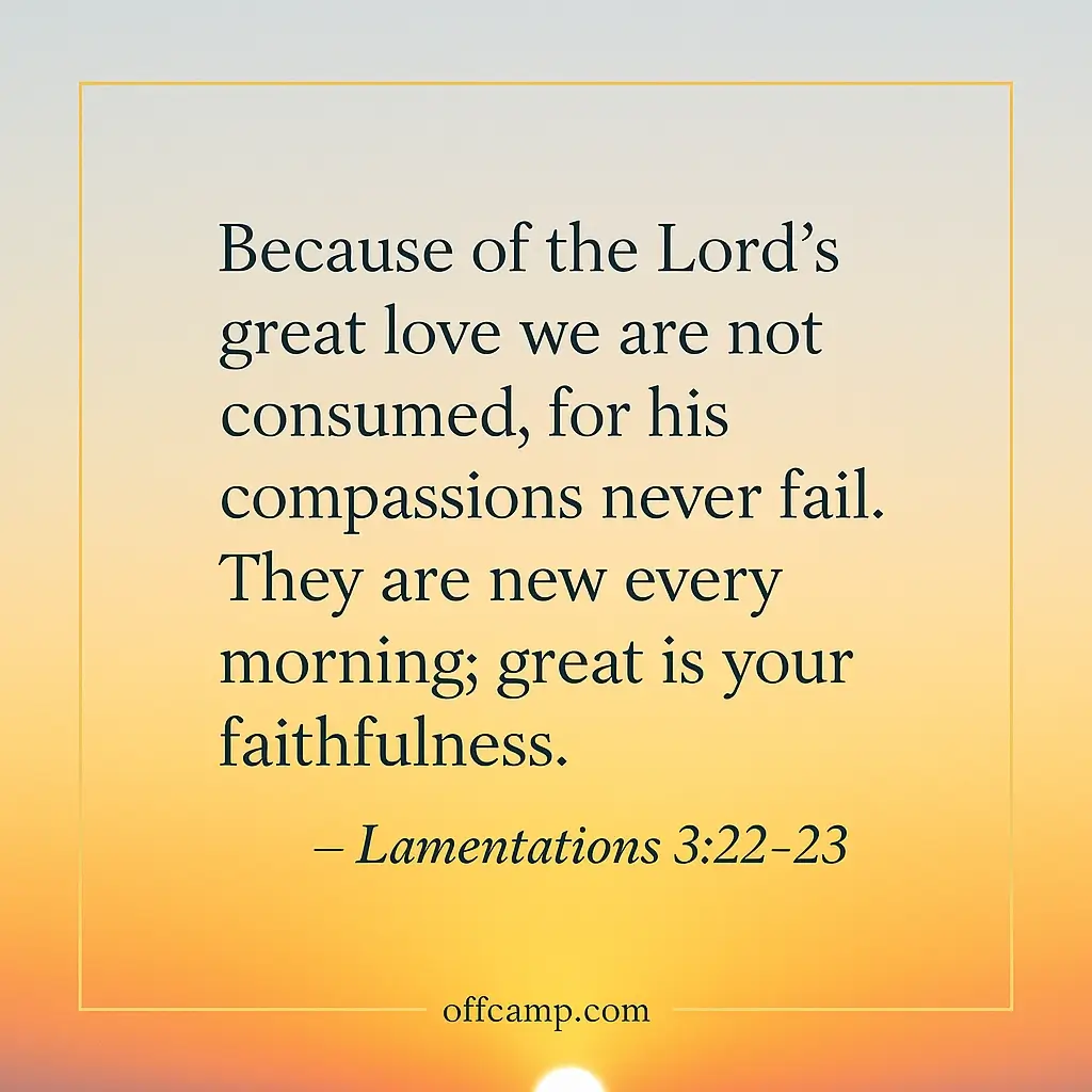 Morning prayer card with lamentation 3:22 for starting your day with God
