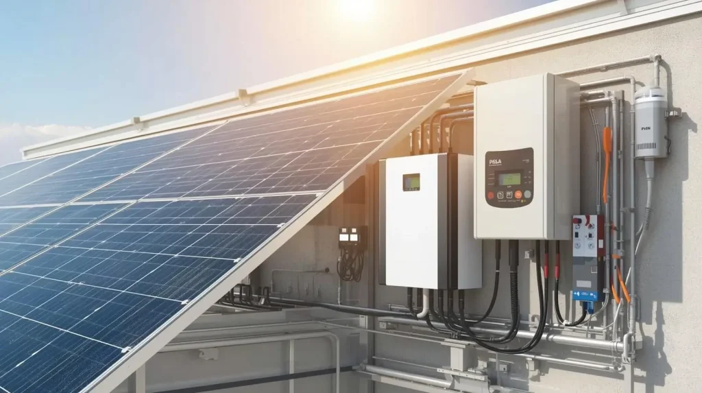Solar power system setup for phone charging business in Nigeria showing panels and batteries
