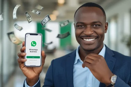 Nigerian entrepreneur using WhatsApp affiliate marketing strategies to earn money from smartphone