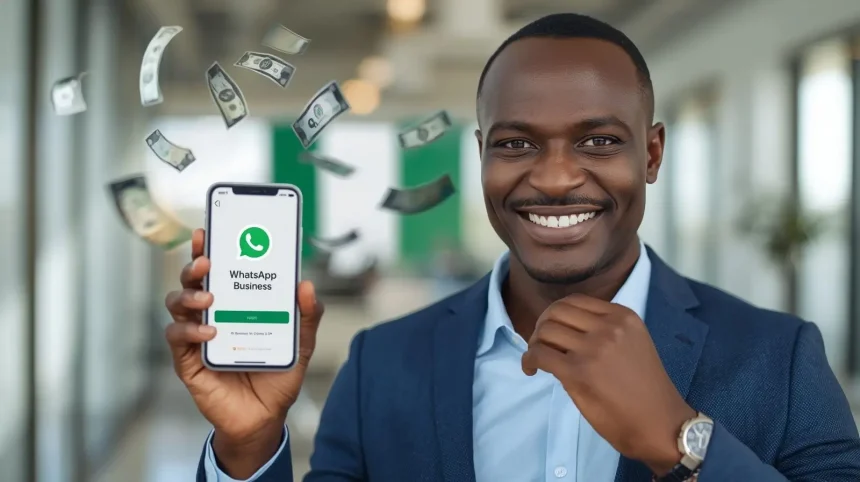 Nigerian entrepreneur using WhatsApp affiliate marketing strategies to earn money from smartphone