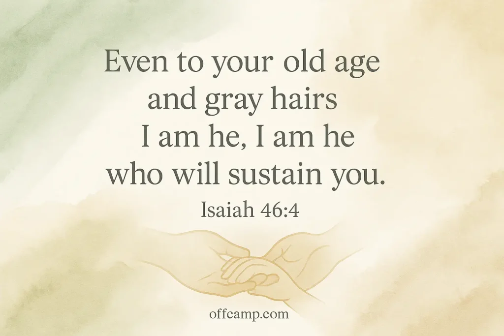 Prayer card with Isaiah 46:4 promise for aging parents