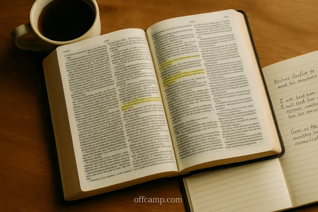Open Bible showing relationship restoration scriptures with soft lighting