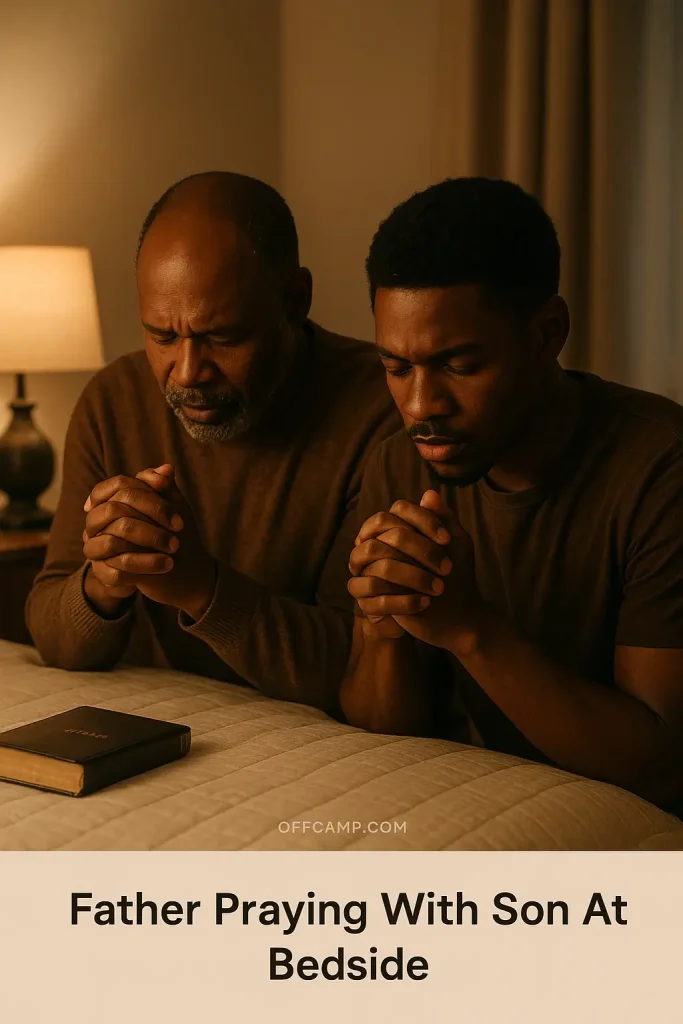 Father and son praying together for guidance and success
