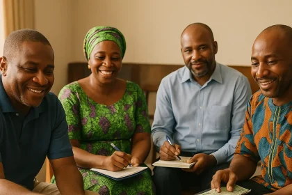 Nigerian community members in cooperative society meeting borrowing money without BVN or NIN verification