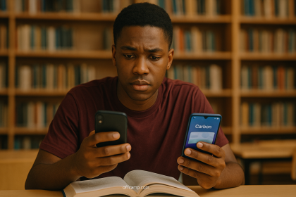 Student loan without BVN - Nigerian university student researching loan options on smartphone