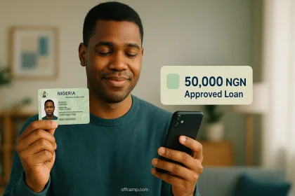 Young Nigerian holding National Identity Number card and smartphone with loan approval using NIN only without BVN