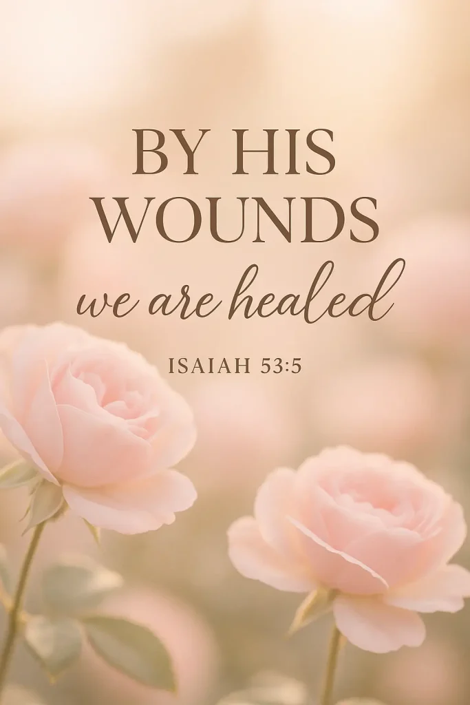 Isaiah 53:5 healing scripture on feminine floral background for fibroid prayer encouragement
