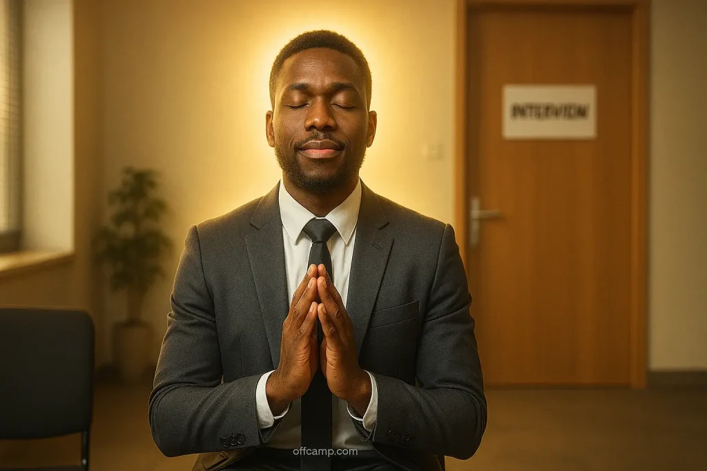 Person praying before job interview, prayer before interview for confidence and favor