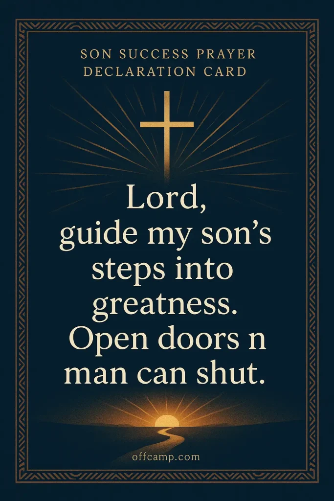 Prayer card with declaration for son's success and divine favor