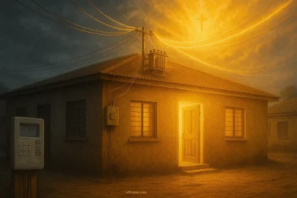 Nigerian home with divine light breaking through darkness representing answered prayer for power supply and constant electricity