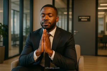 Person in prayer before interview, job interview prayer for supernatural confidence