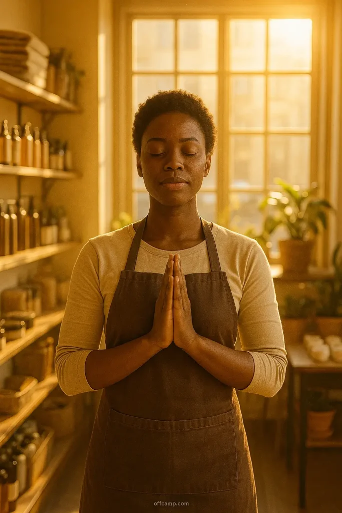 Entrepreneur praying before business launch, prayer for starting a new business with divine foundation