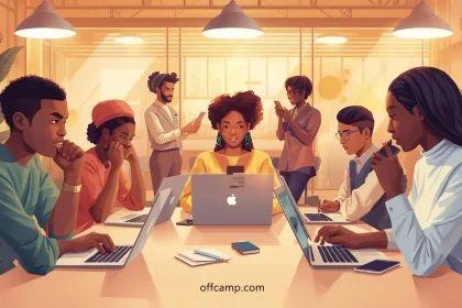 Nigerian youth freelancers using laptops and phones to work on NiYA Gigs platform Nigeria earning money online