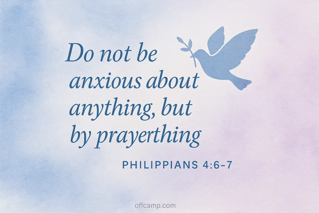 Prayer card featuring Philippians 4:6-7 scripture about anxiety with peaceful calming watercolor design