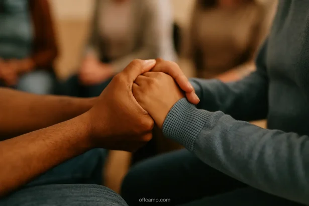 Hands offering comfort and support representing community prayer and care for those battling anxiety and fear
