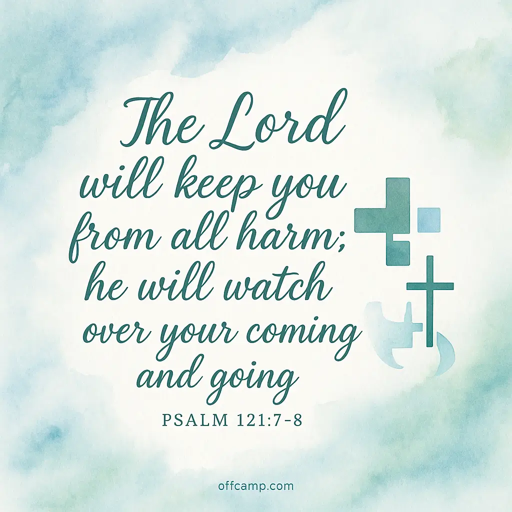 Prayer card featuring Psalm 121:7-8 protection scripture with healing design for surgery patients