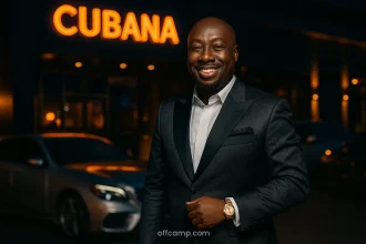 Obi Cubana net worth businessman standing outside Cubana nightclub showing luxury lifestyle and wealth