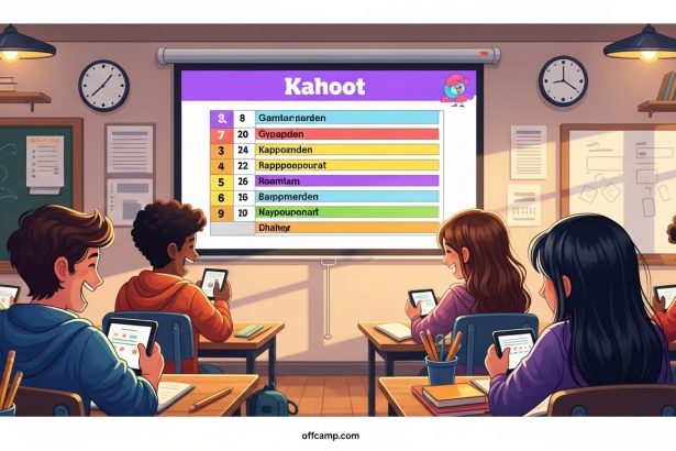 Students laughing during Kahoot quiz with funny kahoot names for school displayed on classroom screen